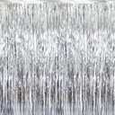 GOER 3.2 ft x 9.8 ft Metallic Tinsel Foil Fringe Curtains Party Photo Backdrop Party Streamers for Birthday,Graduation,New Year Eve Decorations Wedding Decor (Silver,5 pcs)
