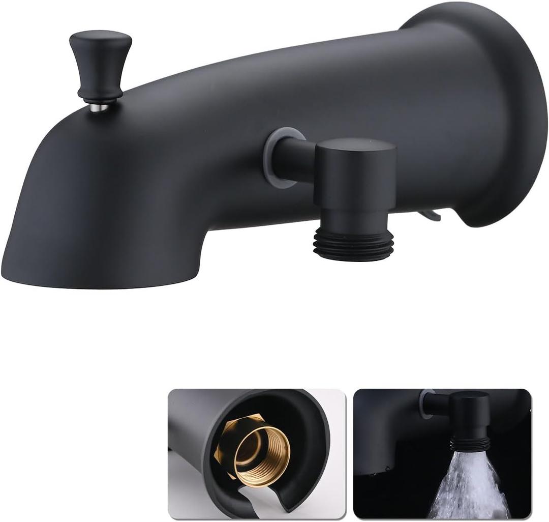 All Metal Tub Spout with Diverter for Hand Held Shower, Fits for Threaded 1/2" or 3/4" IPS, Bathtub Faucet with Shower Diverter Universal Tub Diverter Spout, Matte Black