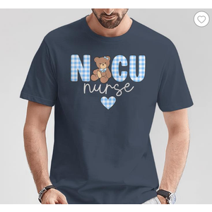 NICU Nurse Bear Funny Nursing Girls Women Scrub Gingham T-Shirt, Medium