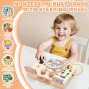 Joyreal Montessori Toddler Busy Board - Montessori Toys for 1 2 3 Years Old, Wooden Sensory Board with LED Lights, Steering Wheel, Music Player, Travel Toys for 1+ Year Old Boy & Girl Birthday Gift