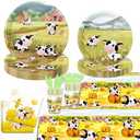 142Pcs Cow Party Supplies Include Disposable Paper Plates-Cups-Paper Napkins-Forks-Knives-Tablecloth for Cow Birthday Party Decorations Serves 20 Guests