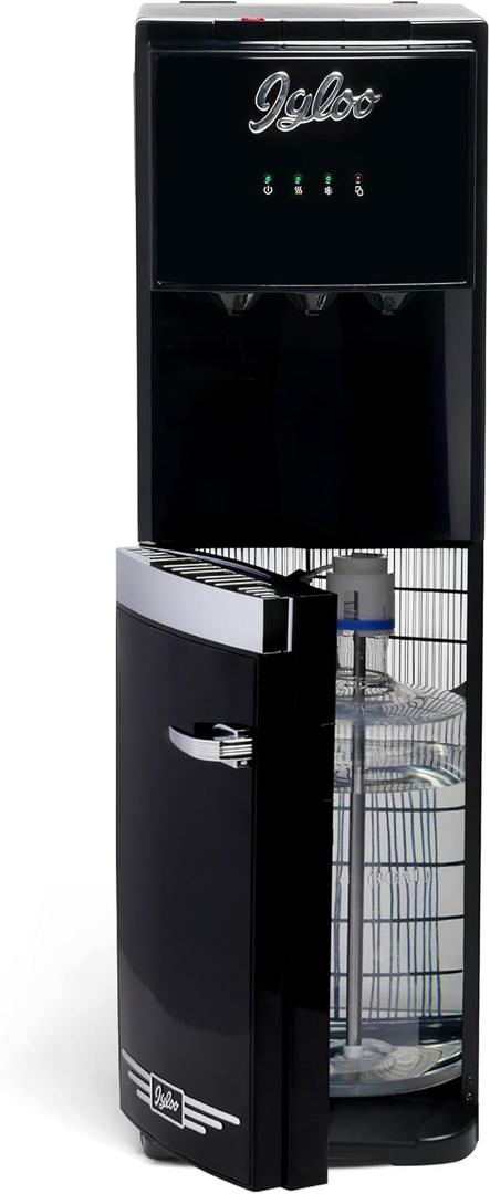 Igloo Retro Bottom-Loading Water Dispenser- Black Water Cooler Dispenser with Hot, Cold & Temperature Settings- Electric Water Dispenser Fits 3 & 5 Gallon Jugs with Child Safety Lock for Home & Office