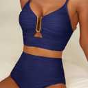 Herseas 2 Piece Bikini Set U-Wire Cutout Popular Swimsuit High Waisted Textured 2026 Summer Beach Swim Bathing Suits (Blue, L)