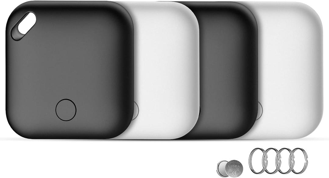 Air Tracker Tags-4 Pack[Apple MFi Certified], Bluetooth Tracker Works with Apple Find My APP (iOS Only), Smart Tag Item Finder for Keys, Bags, Luggage, Wallet, Replaceable Battery Last 2 Years (2 White and 2 Black)
