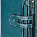 GOIACII Small Wallet Women Rfid Blocking Genuine Leather Compact Bifold Card Holder for Women with Zipper Coin Pocket 2 ID Windows, Teal