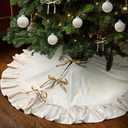 Vertintong 40 Inches Velvet Christmas Tree Skirt Ivory White with Gold Bow Fur Plush Tree Skirt Luxury Xmas Skirts for Merry Christmas Party Vintage Holiday Decorations
