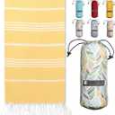 BAY LAUREL Turkish Beach Towel with Travel Bag 39 x 71 Quick Dry Sand Free Lightweight Large Oversized Towels Light, Color: Dandelion With Floral Bag