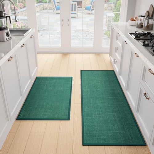 SUMLANS Kitchen Mat Set of 2 PCS, Christmas Cushioned Non Slip Rugs for Kitchen Floor, Absorbent Runner Comfort Standing Mats Washable for Kitchen, Office, Home (Green, 17.3"x47"+17.3"x30")