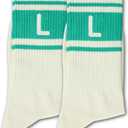 Green and Off-white Striped Socks with The Letter
