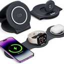 3 in 1 Charging Station for Apple Multiple Devices, Foldable Travel Wireless Charger 18W for iPhone 16 15 14 13 Pro Max Plus &Apple Watch Series/Airpods (Black)