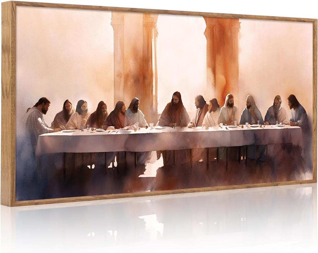 Aurlan Jesus Last Supper Bible Story Wall Art(40"x20"), Boho Christ Christian Easter Gifts Canvas Artwork, Neutral Spiritual Religious Faith Decor Prints for Office Home