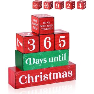 365 Days Christmas Countdown Wooden Tiered Tray Decor, Activities Decision Dice Decorations Gifts for Home, Winter Table Centerpiece for Xmas Party Kitchen Office