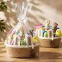 SiliFine Custom Easter Basket Personalized Easter Bunny Gift Basket with Name Rope Bow Ribbons and Gift Bag for DIY, Egg Hunt, Girls, Boys(Linen Yellow)