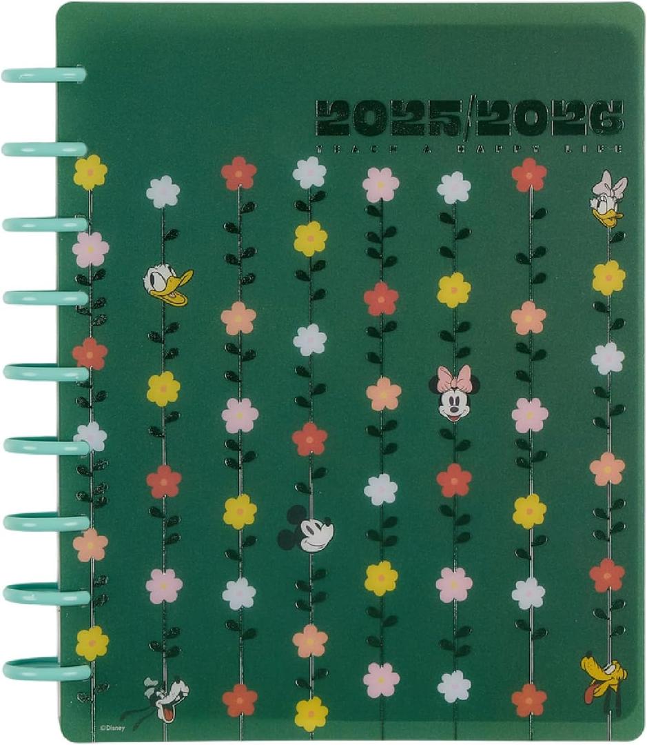 Happy Planner Disney Disc-Bound 12-Month Academic Planner, July 2025-June 2026 Planner, 3 Extra Months, 2 Sticker Sheets, Classic Size, Teacher Layout, Mickey Mouse & Friends Theme, Current Classroom