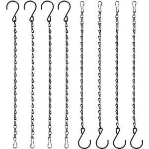 8 Pack 24 inch Black Hanging Basket Chain with Hooks Flower Plant Pot Replacement Chain Hanger for Bird Feeders,Planters,Lanterns and Ornaments Outdoor/Indoor Use