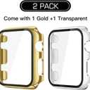 [2-Pack] Julk 38mm Gold Cover with Screen Protector for Apple Watch Series 3/2, 9H Tempered Glass with Slim Hard Protective Case for iWatch [1 Gold + 1 Transparent]
