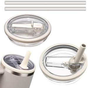 40 OZ Tumbler Flip Straw Lid Replacement Fit for Stanley Quencher Tumbler, 2 PCS Spill Proof and Leak Resistant Tumbler Lids Compatible with Stanley Cup Accessories(Cream)