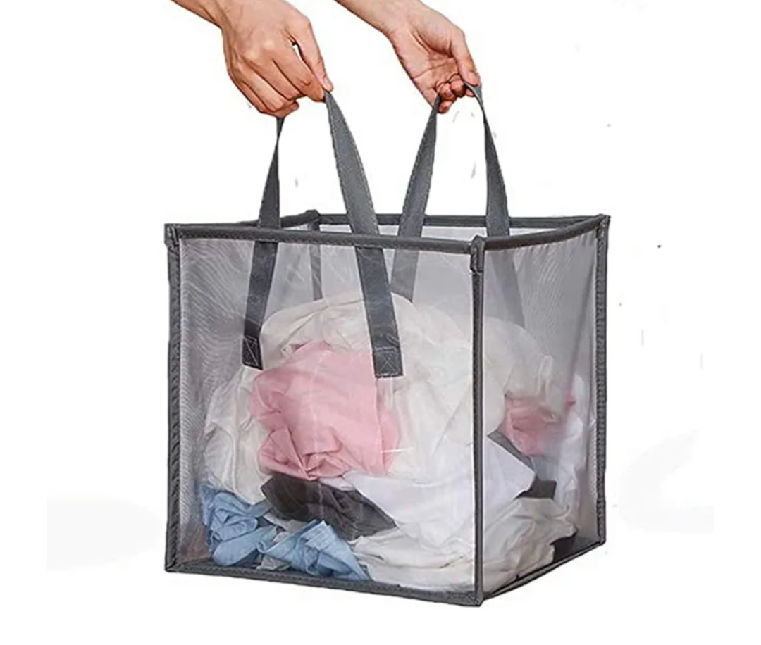 Pop Up Laundry Baskets - Mesh Collapsible Laundry Hampers Storage with Handle - Foldable for Washing Storage, Great for The Kids Room, College Dorm, Travel Organizer (Grey)