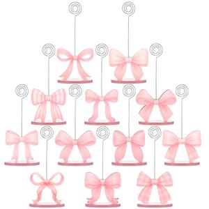 Novabright 12 Pcs Pink Bow Centerpieces for Table Pink Bow Place Card Holders Coquette Reserved Seating Signs Table Number Holders Party Decorations for Wedding Birthday Baby Shower