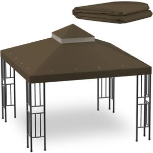 Sumfaller 10x10 FT Gazebo Replacement Canopy Top Cover Double Tiered Canopy Top Cover for Outdoor BBQ Roof Cover Grill Shelter (Dark Brown)
