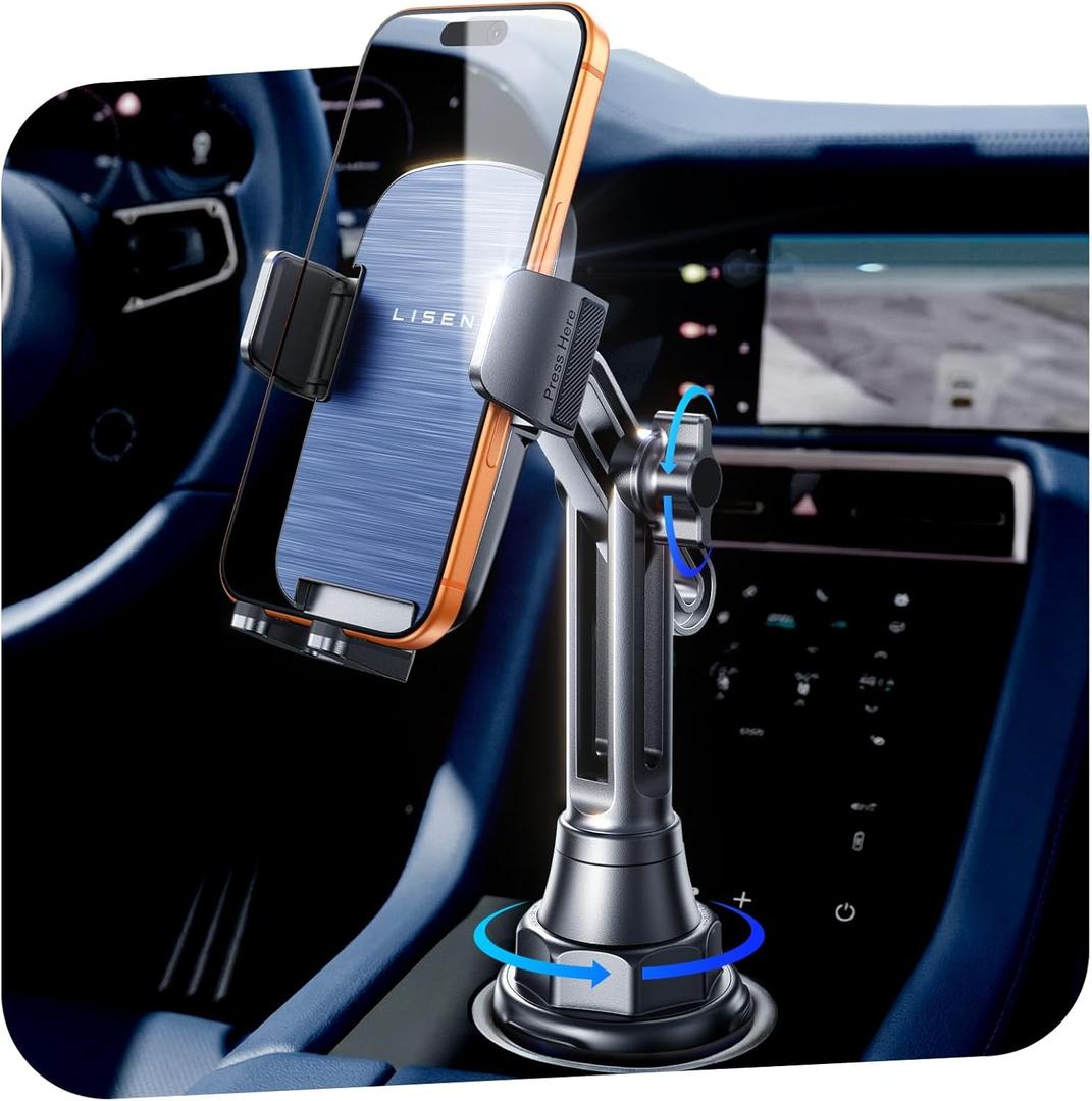 6 x LISEN Upgraded Version Cup Phone Holder for Car 360 Adjustable Long Neck Car Phone Mount Golf Cart Phone Holder, Truck Jeep Accessories for iPhone 17Pro Max Google and All Phones, Blue Kits