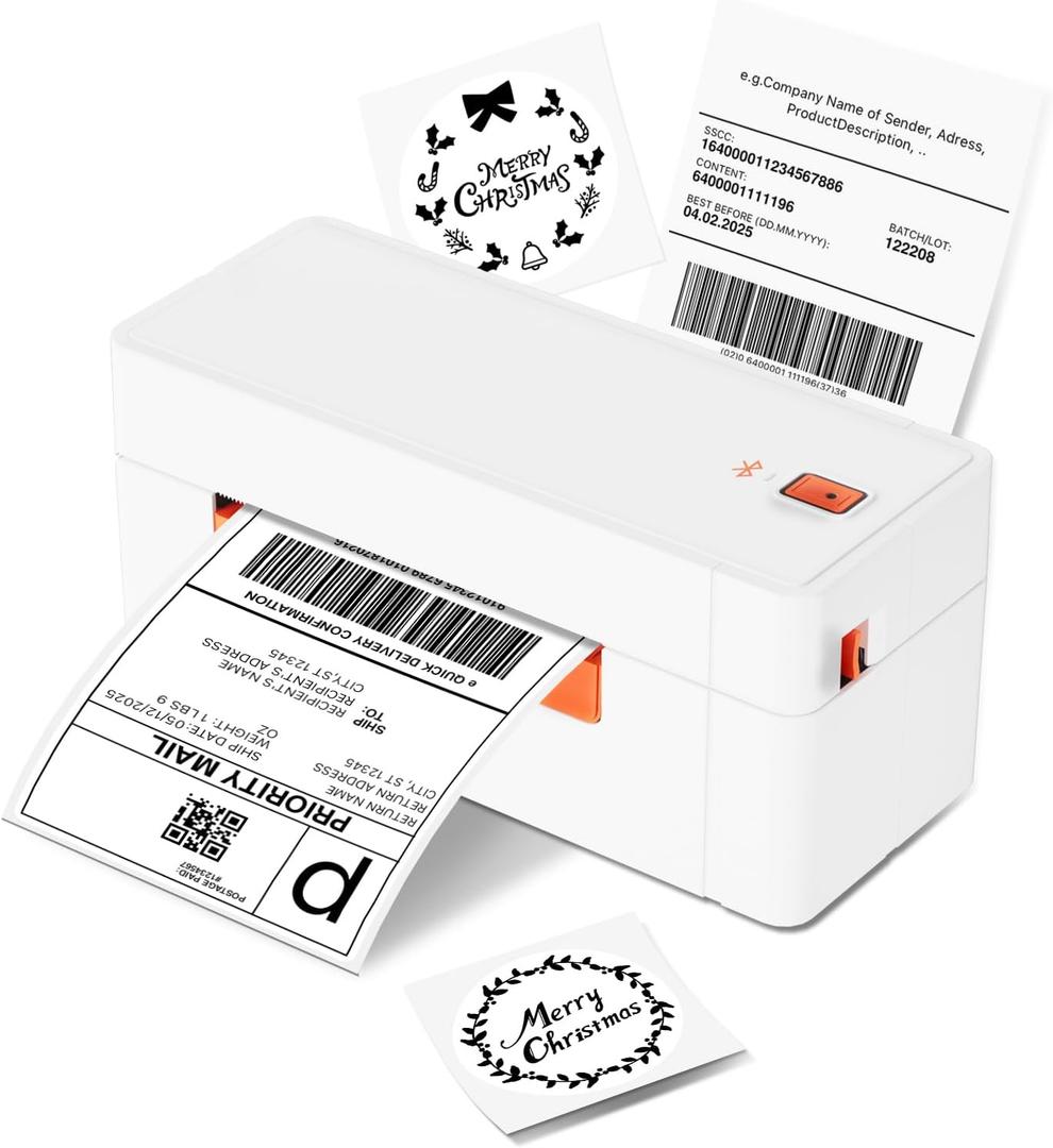 Bluetooth Thermal Shipping Label Printer, 4x6 Portable Wireless Thermal Address Label Printer for Small Business, Compatible with iPhone Android Windows, Used for Ebay Shopify USPS, White