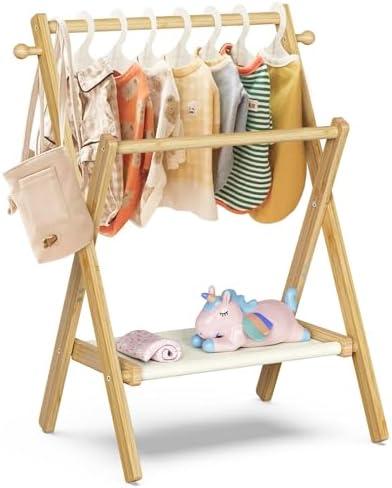 Amazon.com: BAMBOOHOMIE Baby Clothing Rack for Baby Shower Pets Dolls, Baby Clothes Rack with Storage Shelf & Double Rods, Toddler Clothes Rack, Mini Closet Baby Shower Rack (Natural) : Home & Kitchen