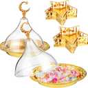 3 Pcs Ramadan Serving Trays Decoration, 1 Gold Round Tray with Acrylic Dome & 2 Star Shaped Trays, Eid Mubarak Metal Plate Dish for Dessert Display Holder Islam Muslim Home Party Table Decor