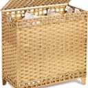 Laundry Hamper with 3 Removable Liner Bags; 132L Handwoven Rattan Laundry Basket with Lid & Heightened Feet; Clothes Hamper with Side Handles; Laundry Sorter with 3 Separate Sections (Natural) (132L (25.98x13x26.57 Inches))