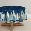 Horaldaily Christmas Tablecloth 60x60 Inch Round, Christmas Trees Blue Grey Washable Seasonal Table Cover for Party Picnic Dinner Decor