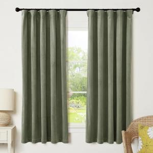 RYB HOME Sage Green Velvet Curtains 72 inches Length with Hook Tape, Thermal Insulated Privacy Protect Decorative Drapes for Window, W 42 x L 72 inches, 2 Panels Set