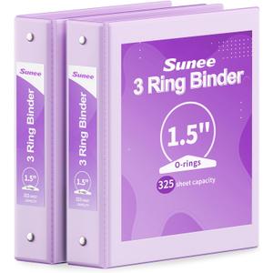 SUNEE 3 Ring Binder 1.5 Inch 2 Pack, Clear View Binder Three Ring PVC-Free (Fit 8.5x11 Inches) for School or Office Supplies, Purple
