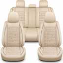 Car Seat Covers Full Set 5 Seats, Faux Leather & Breathable Cooling Mesh Universal Seat Covers for Cars, Anti-Slip Airbag Compatible Front & Rear Seat Protectors for Sedans SUV Truck, Beige