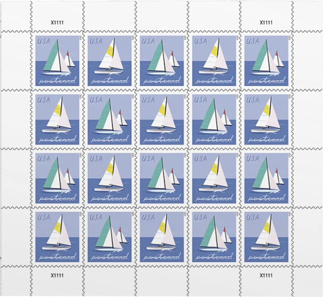 Sailboats Postcard Stamps (1 Sheet (20 Stamps)