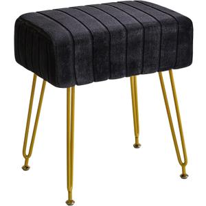 IBUYKE Velvet Rectangular Footrest Ottoman, Makeup Vanity Stool Side Table, Dressing Table Seat, Pouf Couch Stool, Golden Steel Legs, Black LG-51B