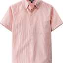 JOGAL Boys Button Down Shirt Short Sleeve Oxford Dress Shirts Casual Striped Tops for 6-14 Years (Orange)