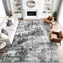 8x10 Area Rug for Living Room: Washable Abstract Soft Rugs Non Slip Modern Stain Resistant Low Pile Carpet for Dining Room Bedroom Nursery Office (Black Grey, 8'x10')