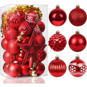 44 Pcs Christmas Ornaments for Tree Decorations, Shatterproof Red and Gold Christmas Ball Ornaments Hanging Christmas Baubles for Xmas Holiday Party Tree Decor