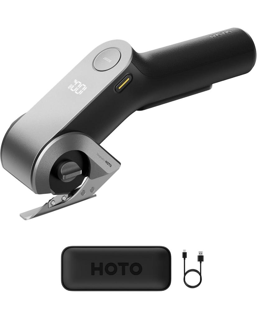 HOTO EdgeFlow Electric Cardboard Cutter, Premium USB-C Rechargeable Cordless Electric Scissors, Titanium Blade & LED Display, Tool-Free Blade Swap & Self-Sharpening, for Cardboard Box, Carpet, Leather. No charger.