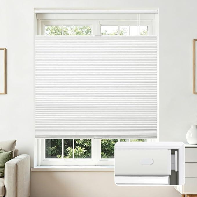 Joydeco No Drill Light Filtering Cellular Shades, 29" W x 64" H, White