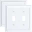 2-Pack Double Toggle Light Switch Cover Plate, Durable Natural Bamboo Fiber Decorative Switch Plate Covers, Pure White 2 Gang Wall Plate, Corrosion Resistant