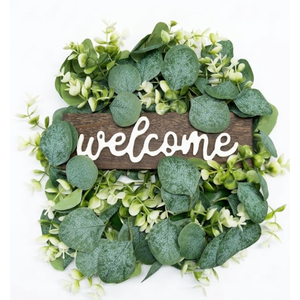 LSKYTOP Artificial Green Eucalyptus Wreaths 14'' Spring Summer Eucalyptus Leaf Wreaths for Home Farmhouse Front Door Decor