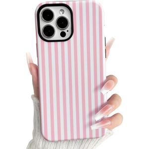 NITITOP Compatible for iPhone 13 Pro Case Stripe - Pink White