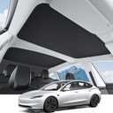 BASENOR 2025 2024 Tesla Model 3 Sunshade Roof, [Nano Ice-Crystal Coatings] Heat Insulation Glass Roof Shade, Top Window Retractable Sun Protection, Sunroof Blocking Cover for Model 3 Highland Black