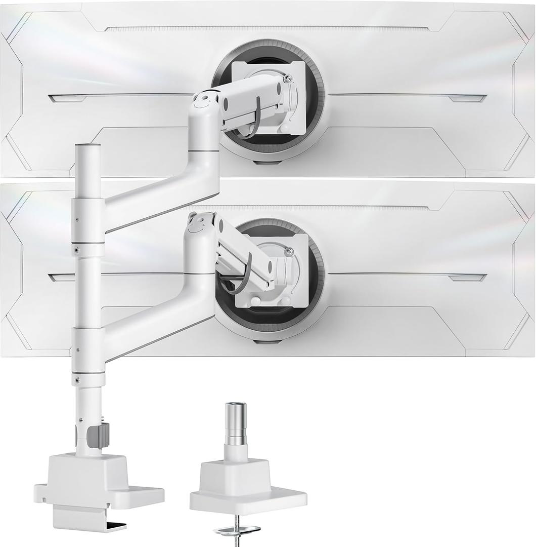 monTEK Dual Monitor Arm for up to 57" and 59.4 lbs Ultrawide Screen, Aluminum Heavy-Duty Gas Spring Vertical Stackable Curved Screen Adjustable Monitor Stand, 75/100mm Vesa Mount, White (without USB) monTEK Dual Monitor Arm for up to 57" and 59.4 lbs Ultrawide Screen, Aluminum Heavy-Duty Gas Spring Vertical Stackable Curved Screen Adjustable Monitor Stand, 75/100mm Vesa Mount, White (without USB)