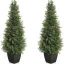 GarveeHome Artificial Cedar Topiary Tree for Outdoor,36 inch Tall Faux Cedar Trees,Potted Fake Cypress Plant, Artificial Plants Indoor Outdoor for Front Porch Decor, Set of 2 (3ft, Green)