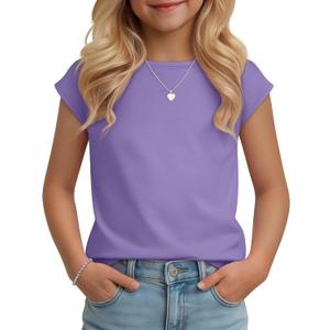 Oakgarden Girls Boat Neck Cap Sleeve Tops | Dressy Shirts, Short Sleeve Tees, Loose Fit Summer Casual T-shirts, Back to School Clothes 5-14 Years, Solid Color Outfits