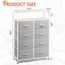 WLIVE Fabric Dresser for Bedroom with Open Shelves, Tall Dresser with 8 Drawers, Storage Tower with Fabric Bins, Chest of Drawers for Closet, Living Room, Hallway, Light Gray