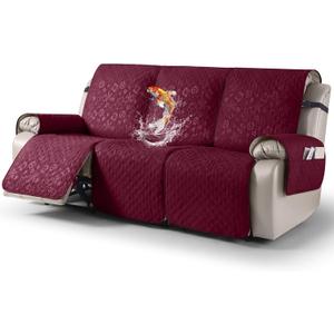 VANSOFY 100% Waterproof Recliner Sofa Covers, Couch Covers with Non-Slip Granule, 3-Piece Washable Reclining Sofa Cover with Pocket Furniture Protector for Kids, PetsBurgundy,3 Seater