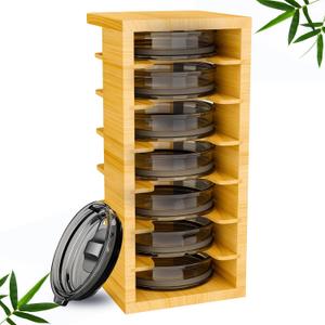 7-Tier Bamboo Tumbler Lid Organizer for kitchen Cabinet - Water bottle lid Organizer for cabinet - Vertical Coffee Lid Storage Organization - Tumbler Lid Storage Rack